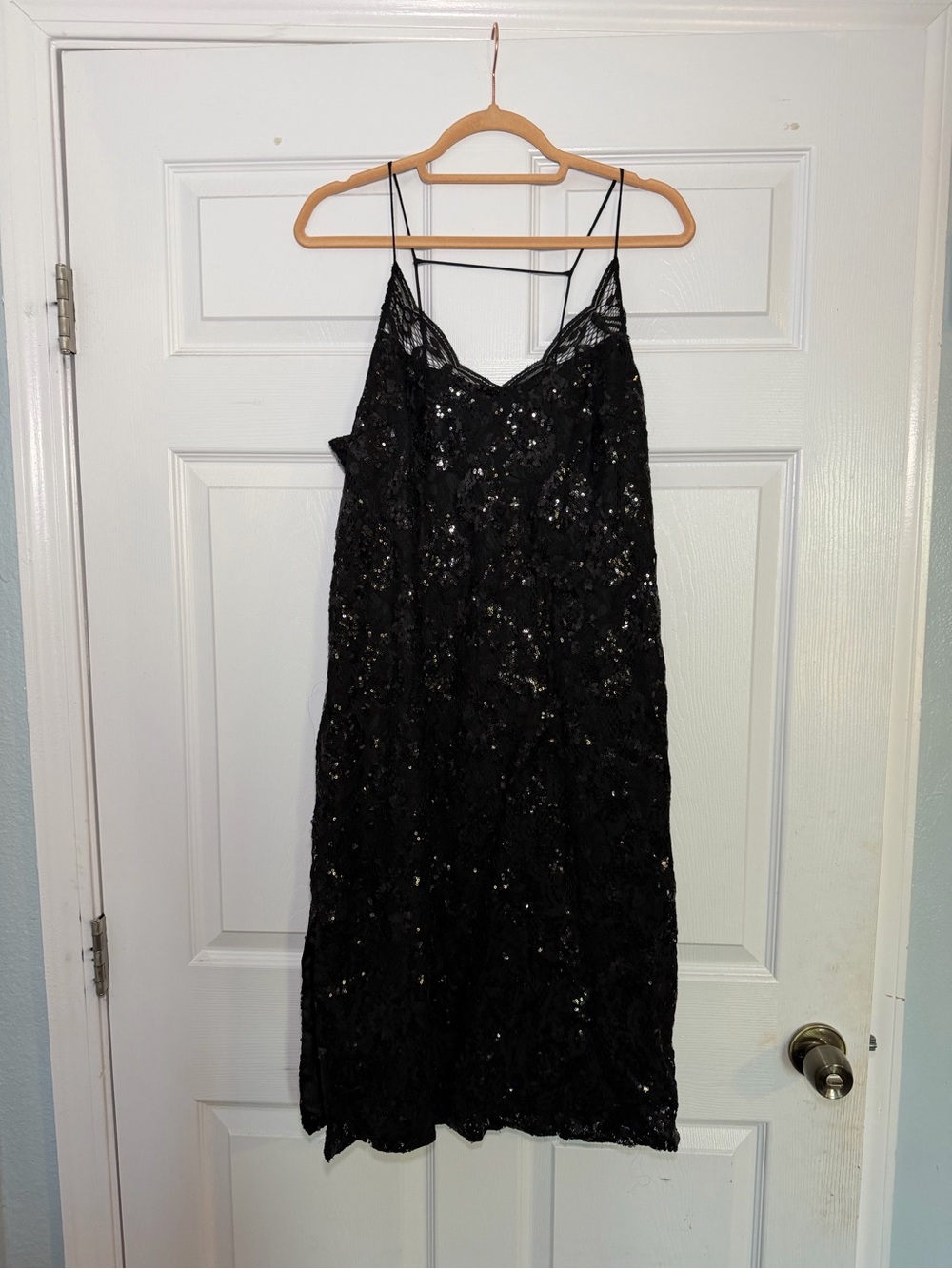 H&M Black Sequin Lace Strapless Slip Dress